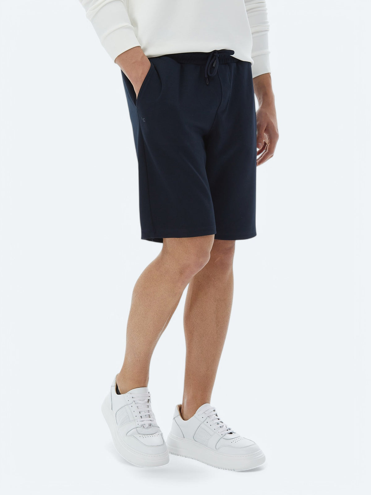Lacivert Düz Örme Jogging Fit Casual Bermuda