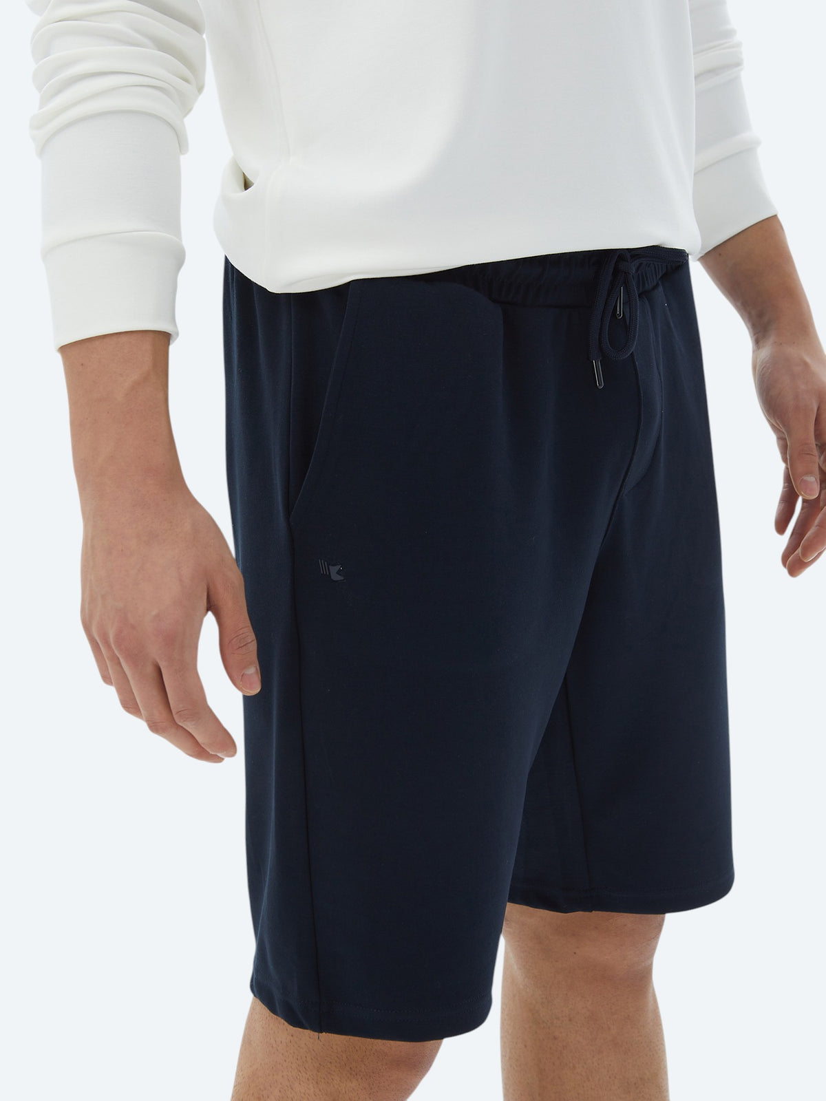 Lacivert Düz Örme Jogging Fit Casual Bermuda