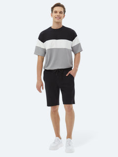 Siyah Düz Örme Jogging Fit Casual Bermuda