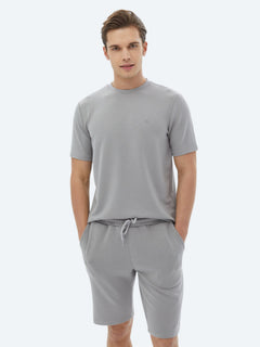 Gri Düz Bisiklet Yaka T-Shirt