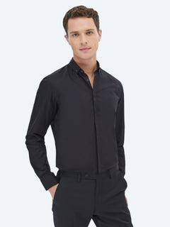 Siyah Düz Slim Fit Uzun Dokuma Klasik %100 Pamuk Gömlek