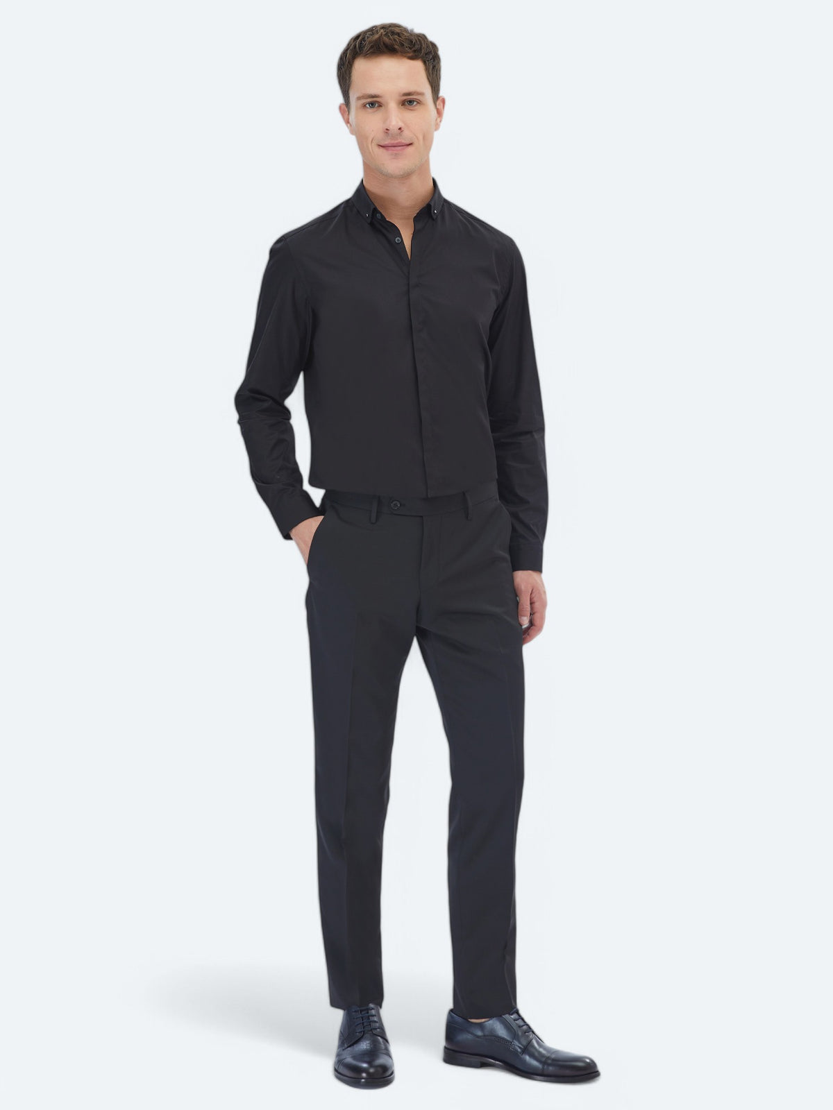 Siyah Düz Slim Fit Uzun Dokuma Klasik %100 Pamuk Gömlek