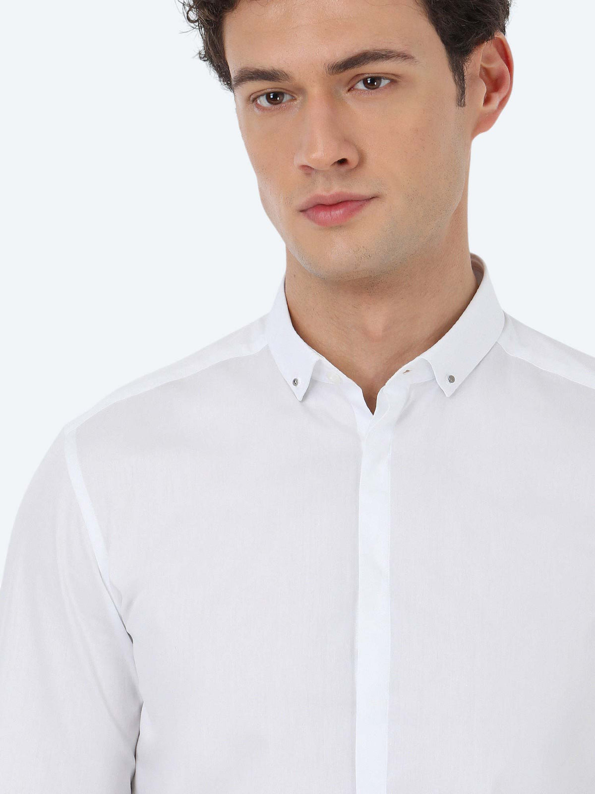 Beyaz Düz Slim Fit Uzun Dokuma Klasik %100 Pamuk Gömlek
