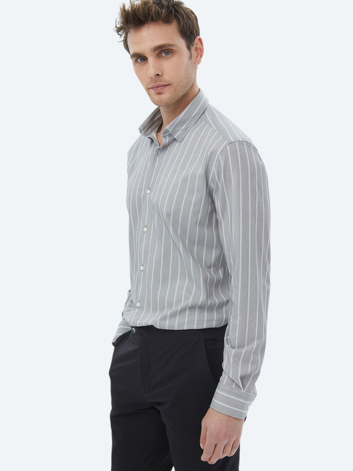 Mavi Çizgili Regular Fit Uzun Casual Pamuk Karışımlı Gömlek