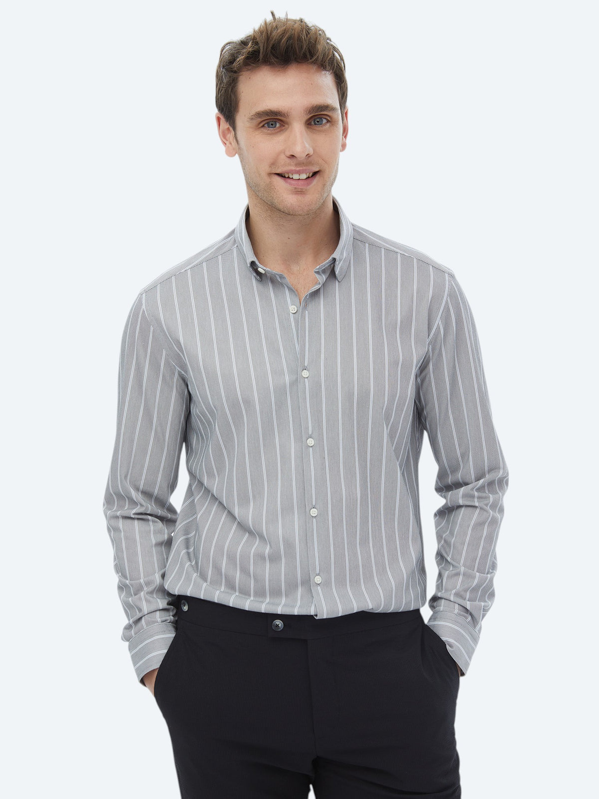Mavi Çizgili Regular Fit Uzun Casual Pamuk Karışımlı Gömlek
