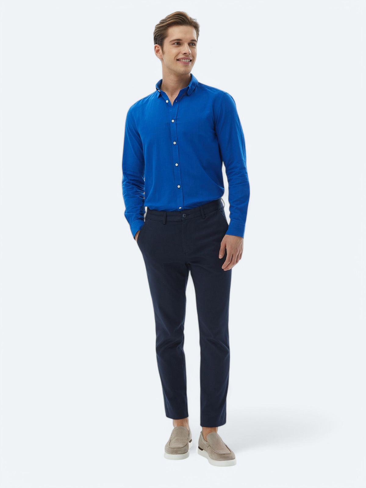 Saks Düz Regular Fit Uzun Dokuma Casual %100 Pamuk Gömlek