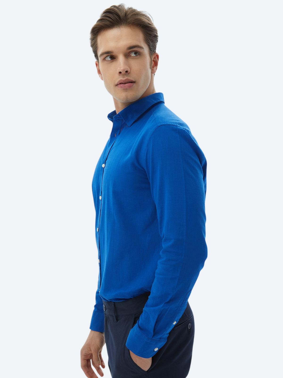 Saks Düz Regular Fit Uzun Dokuma Casual %100 Pamuk Gömlek
