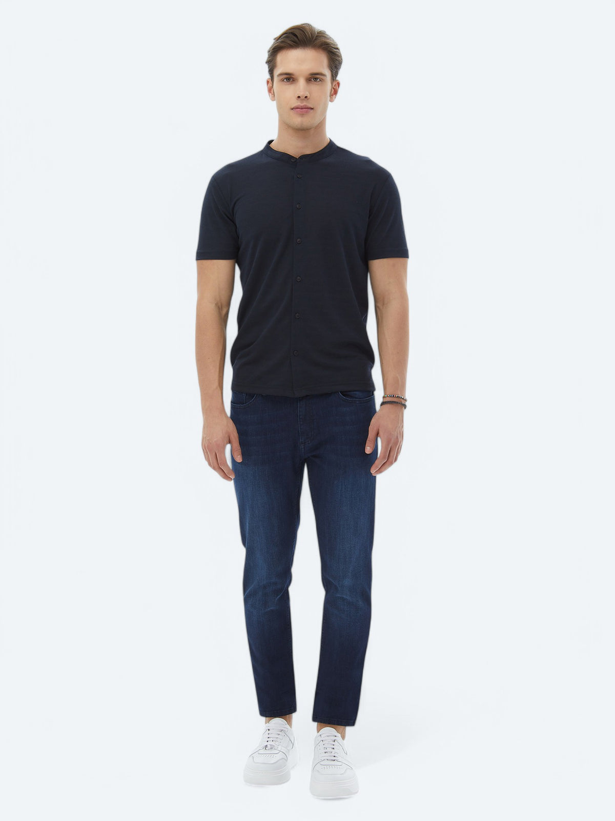 Lacivert Düz Regular Fit Kısa Casual Gömlek