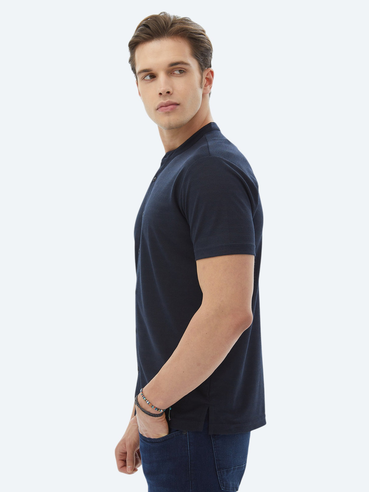 Lacivert Düz Regular Fit Kısa Casual Gömlek