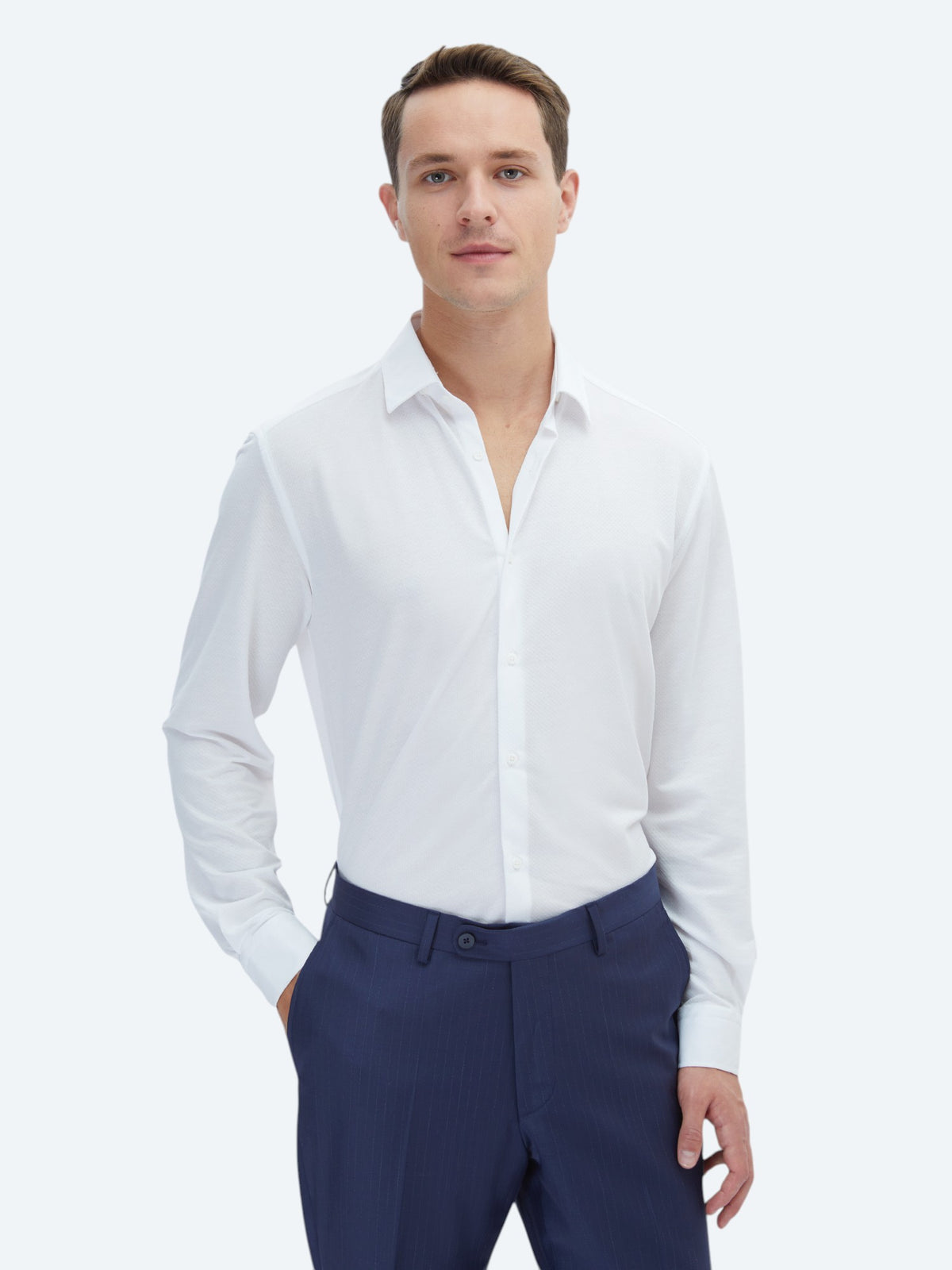 Beyaz Düz Regular Fit Uzun Casual Pamuk Karışımlı Gömlek