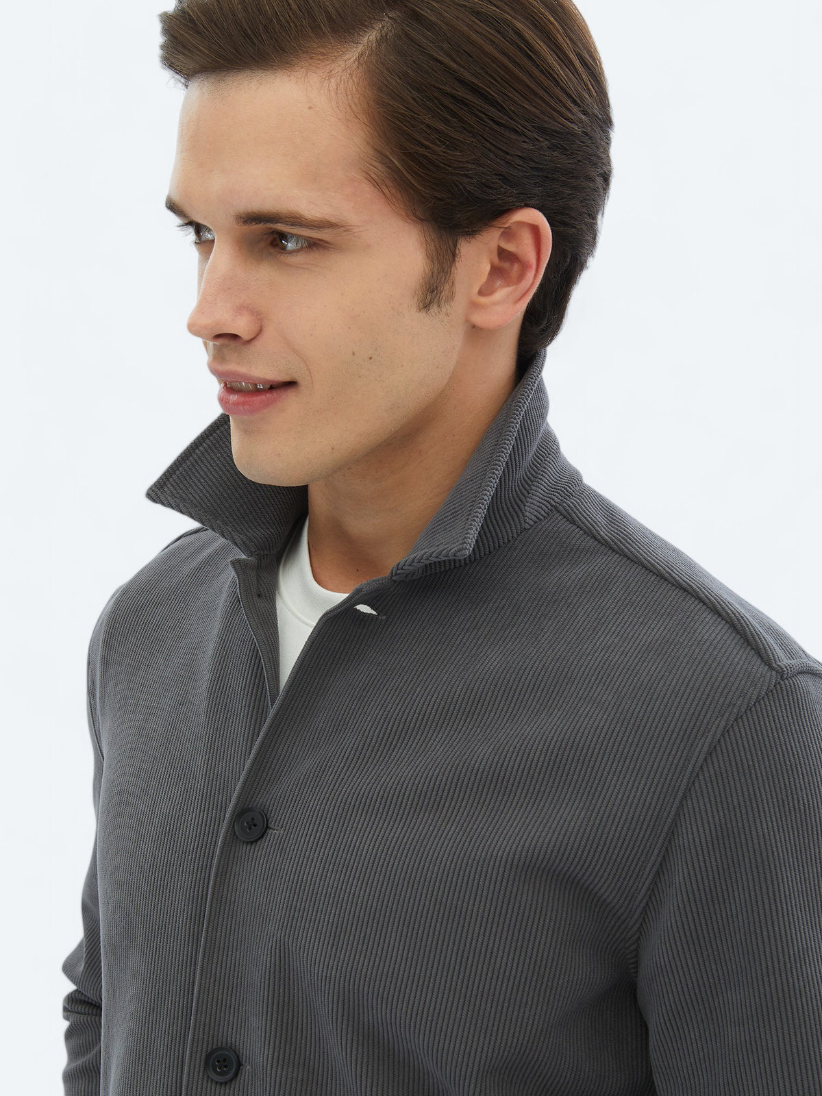 Gri Fitilli Regular Fit Dokuma Kadife Overshirt