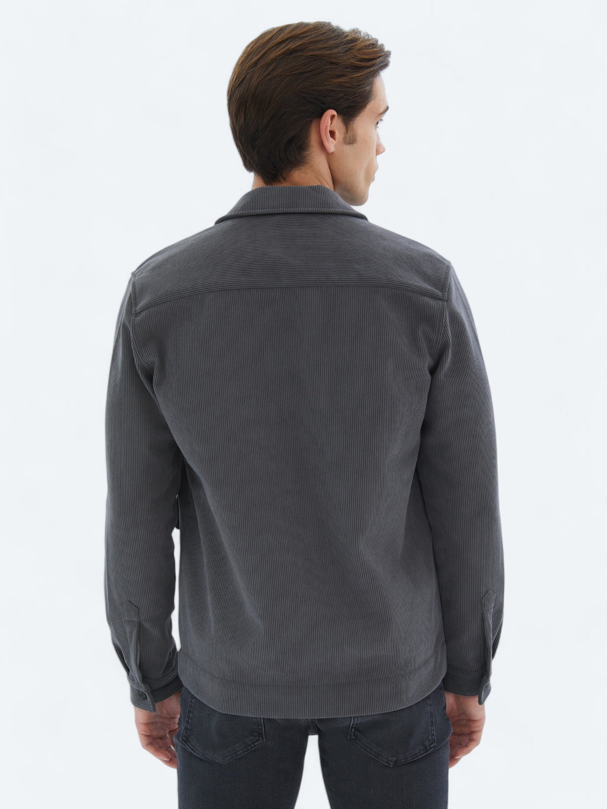 Gri Fitilli Regular Fit Dokuma Kadife Overshirt