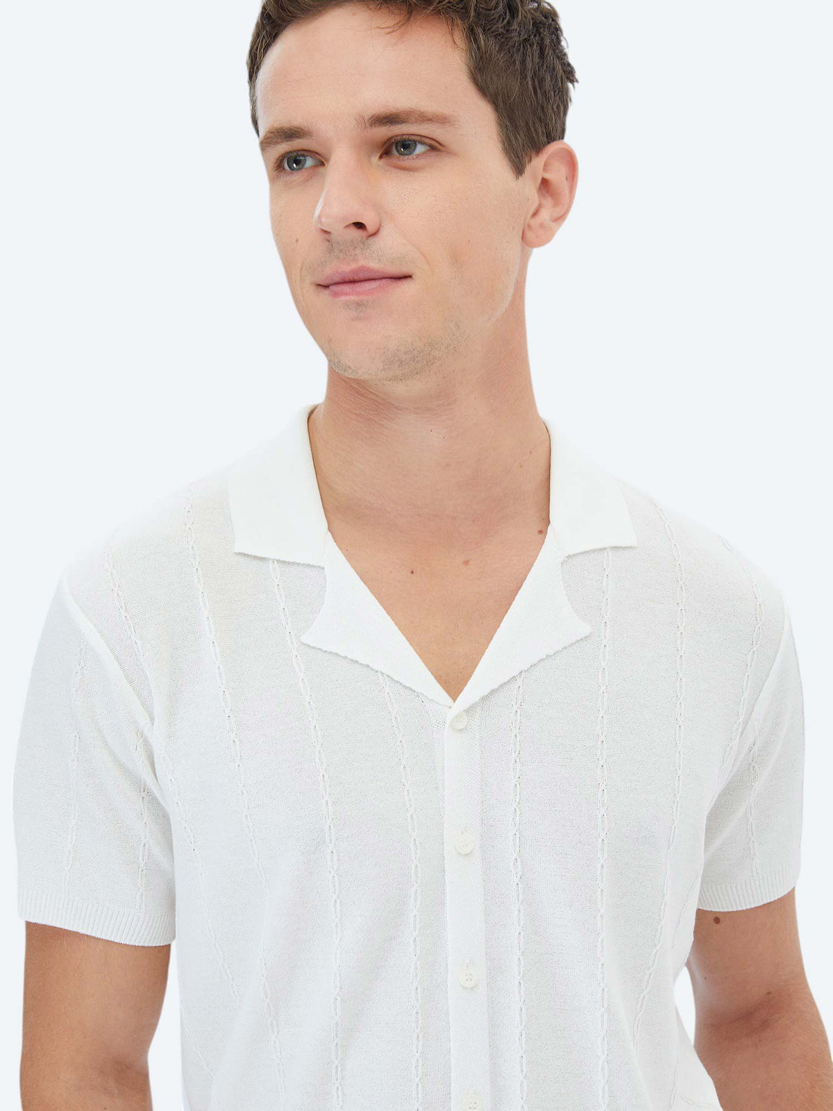 Ekru Regular Fit Kısa Casual Gömlek