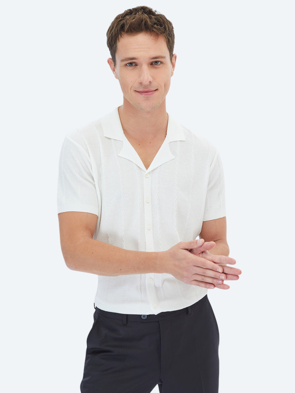 Ekru Regular Fit Kısa Casual Gömlek
