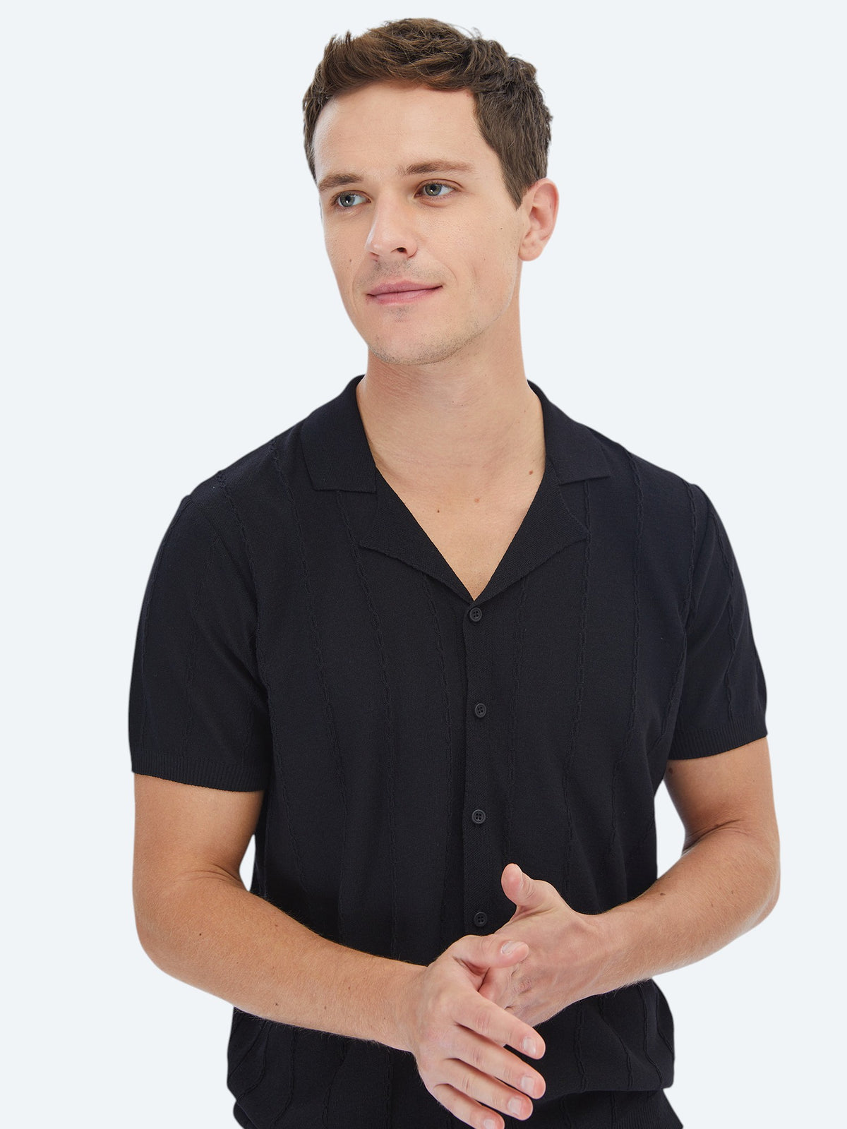 Siyah Regular Fit Kısa Casual Gömlek