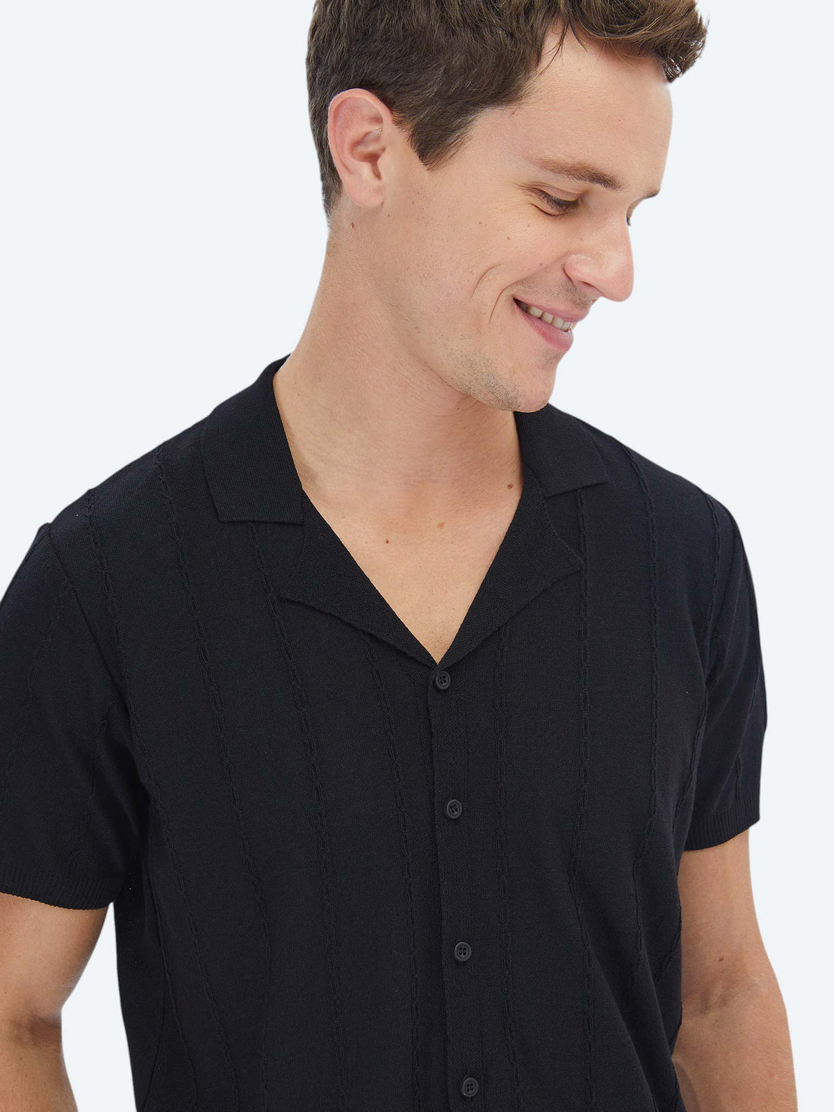 Siyah Regular Fit Kısa Casual Gömlek