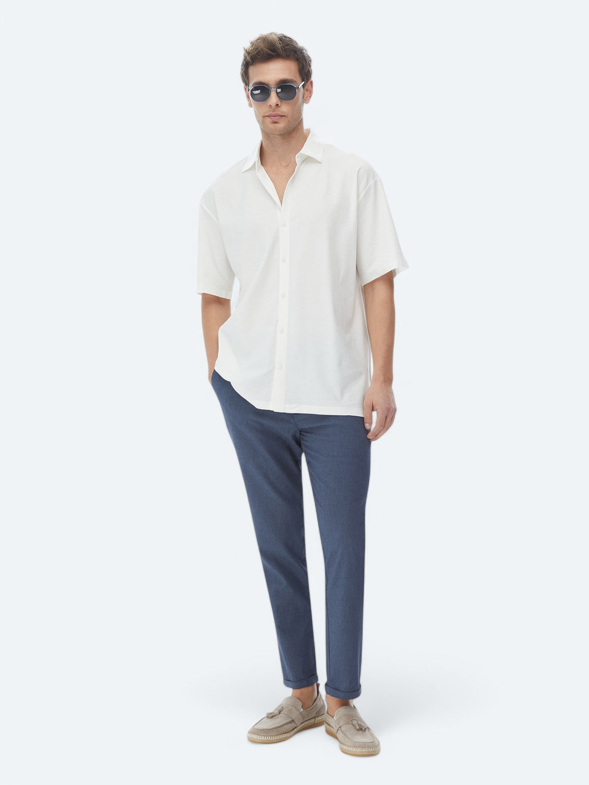 Beyaz Oversize Fit Kısa Casual %100 Pamuk Gömlek