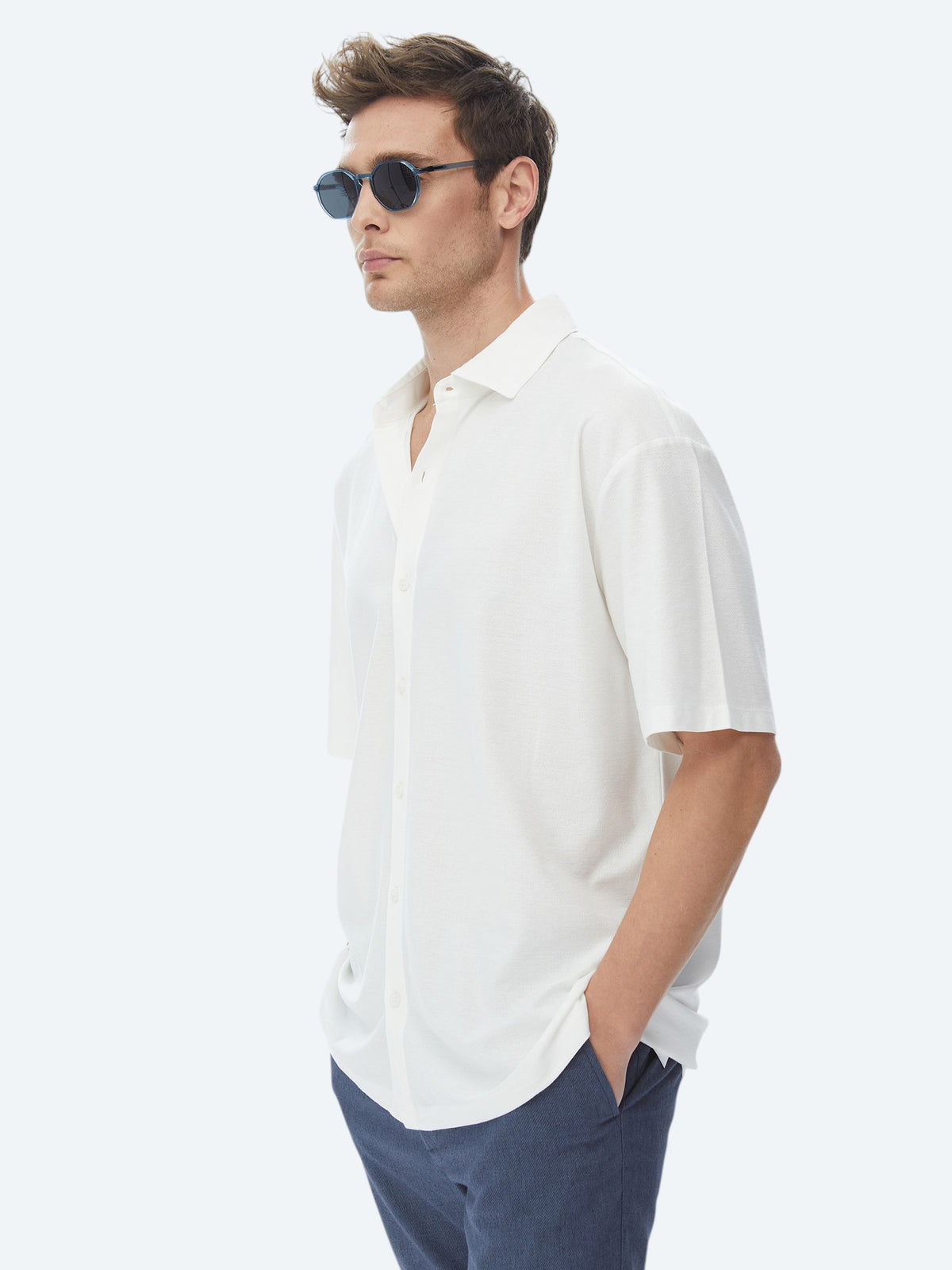 Beyaz Oversize Fit Kısa Casual %100 Pamuk Gömlek