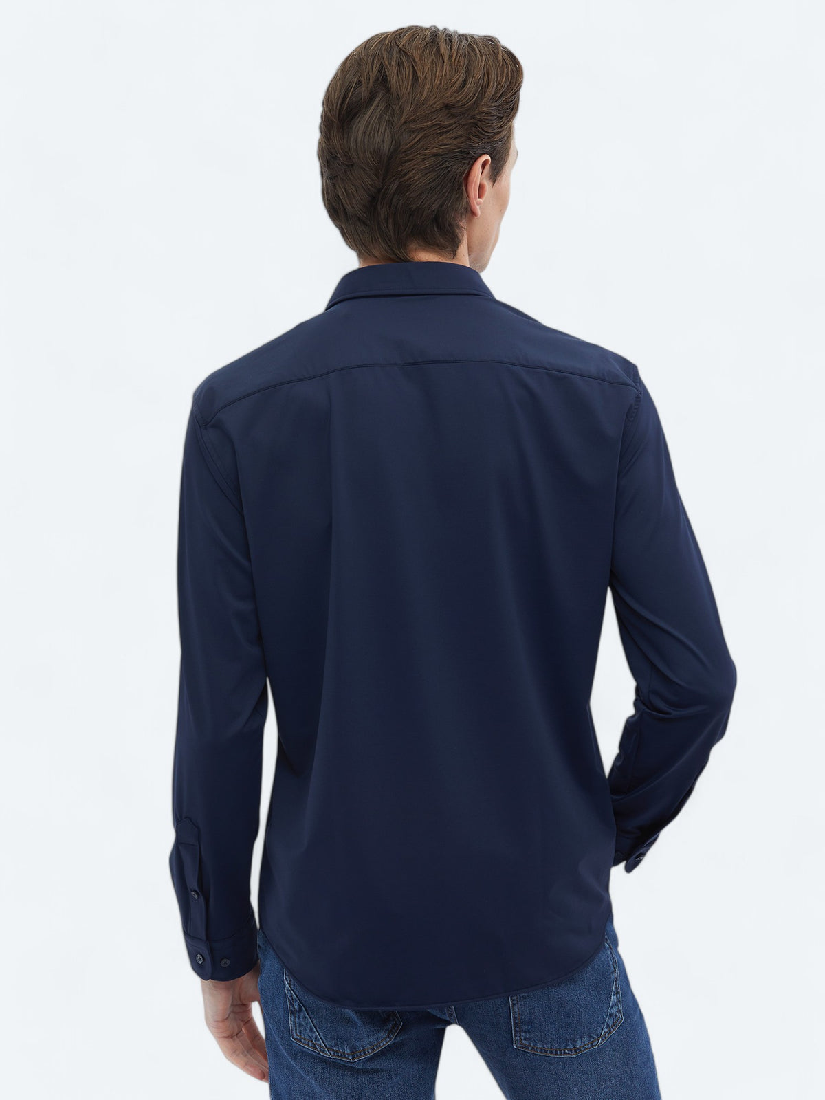 Lacivert Düz Regular Fit Uzun Casual Gömlek