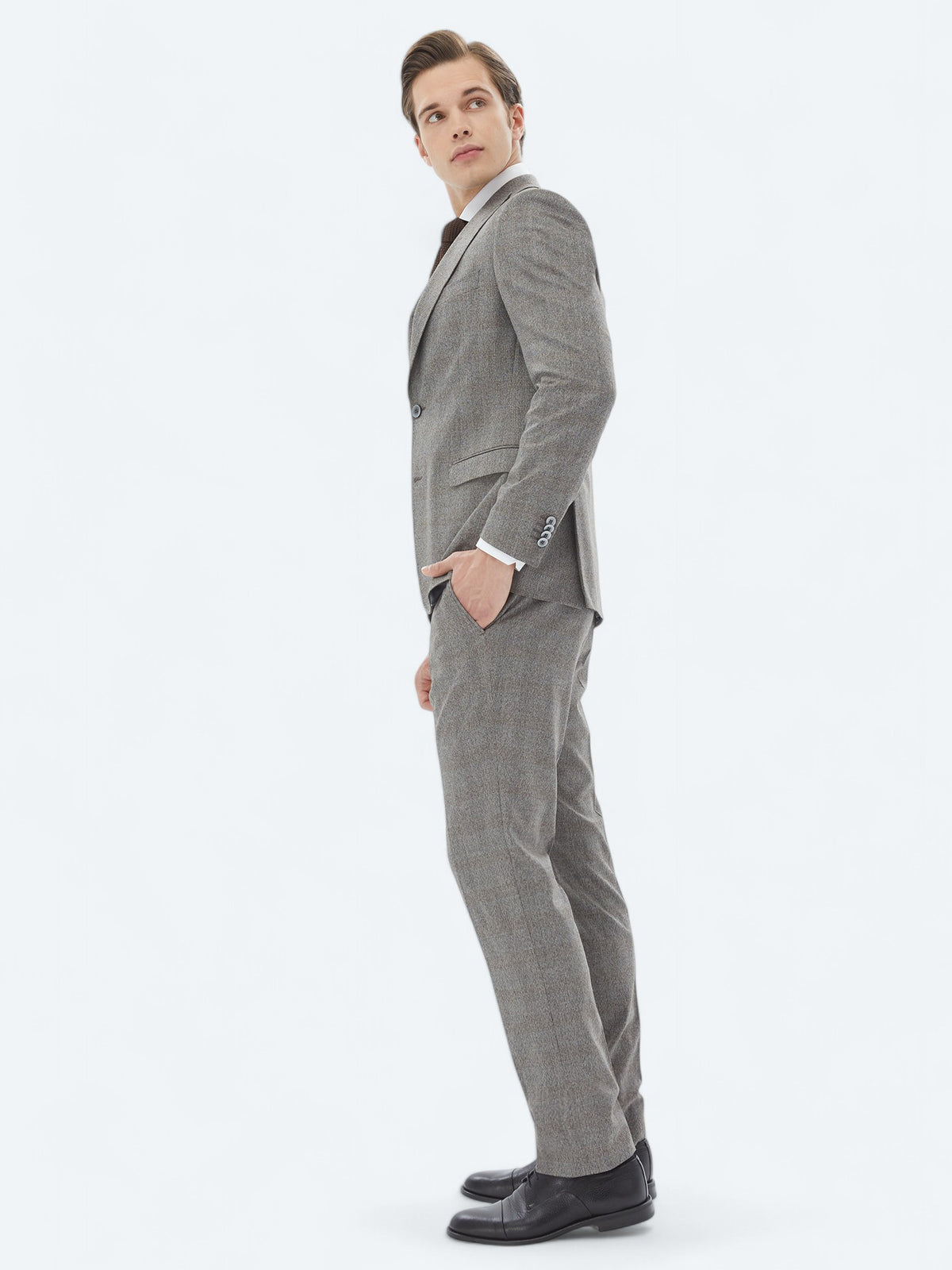 Gri Mikro Modern Fit Takım Elbise