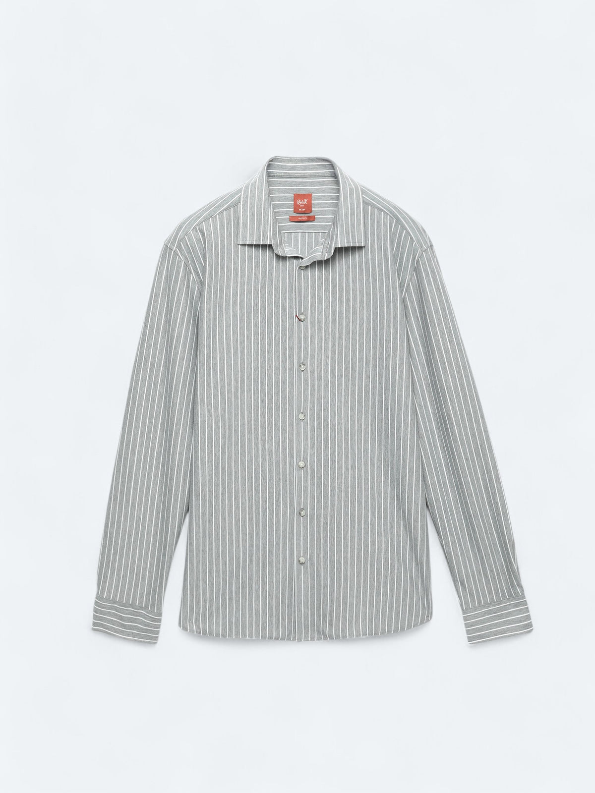 Gri Çizgili Regular Fit Uzun Casual Pamuk Karışımlı Gömlek