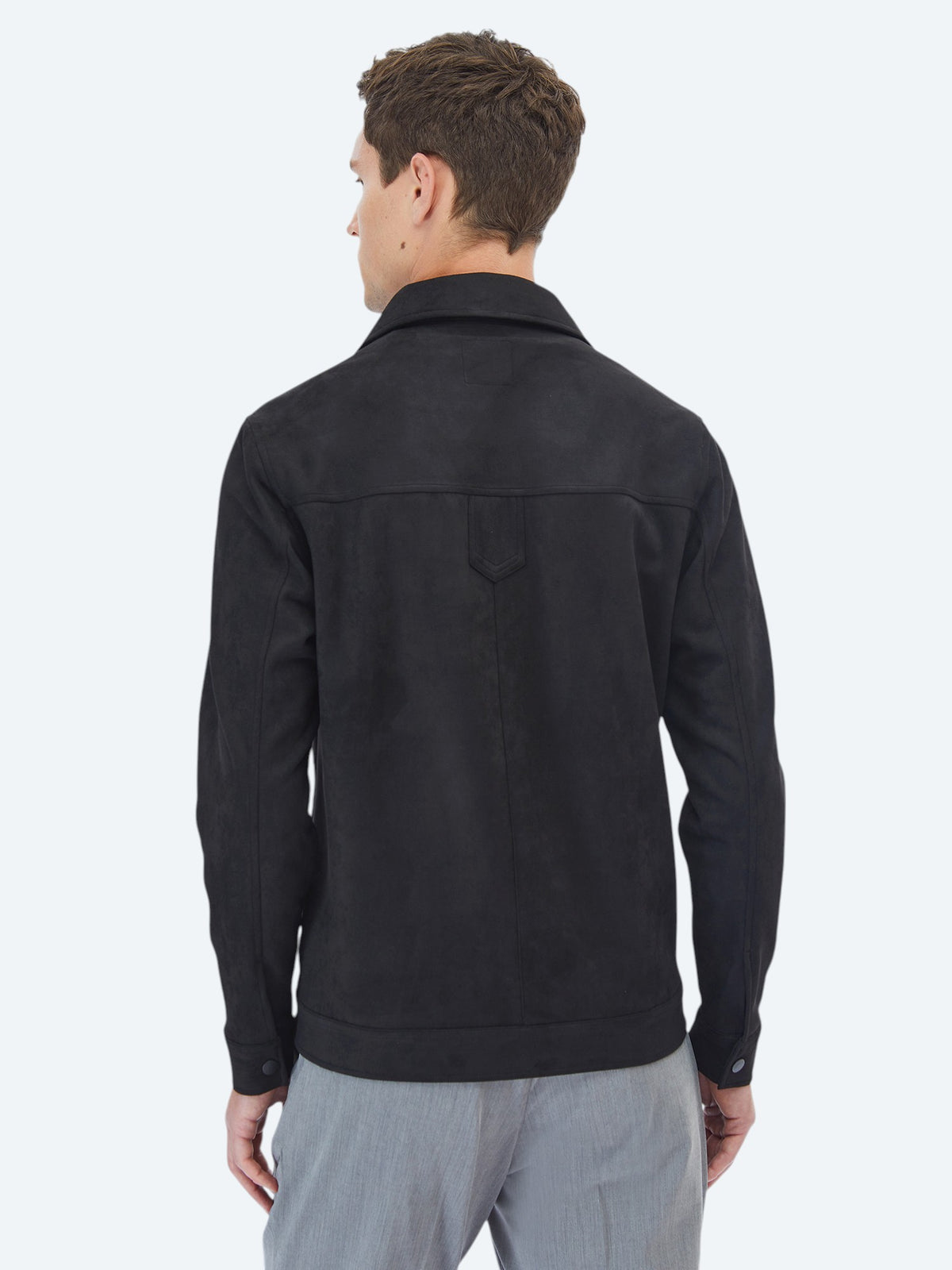 Siyah Regular Fit Gömlek Yaka Casual Dokuma Mont