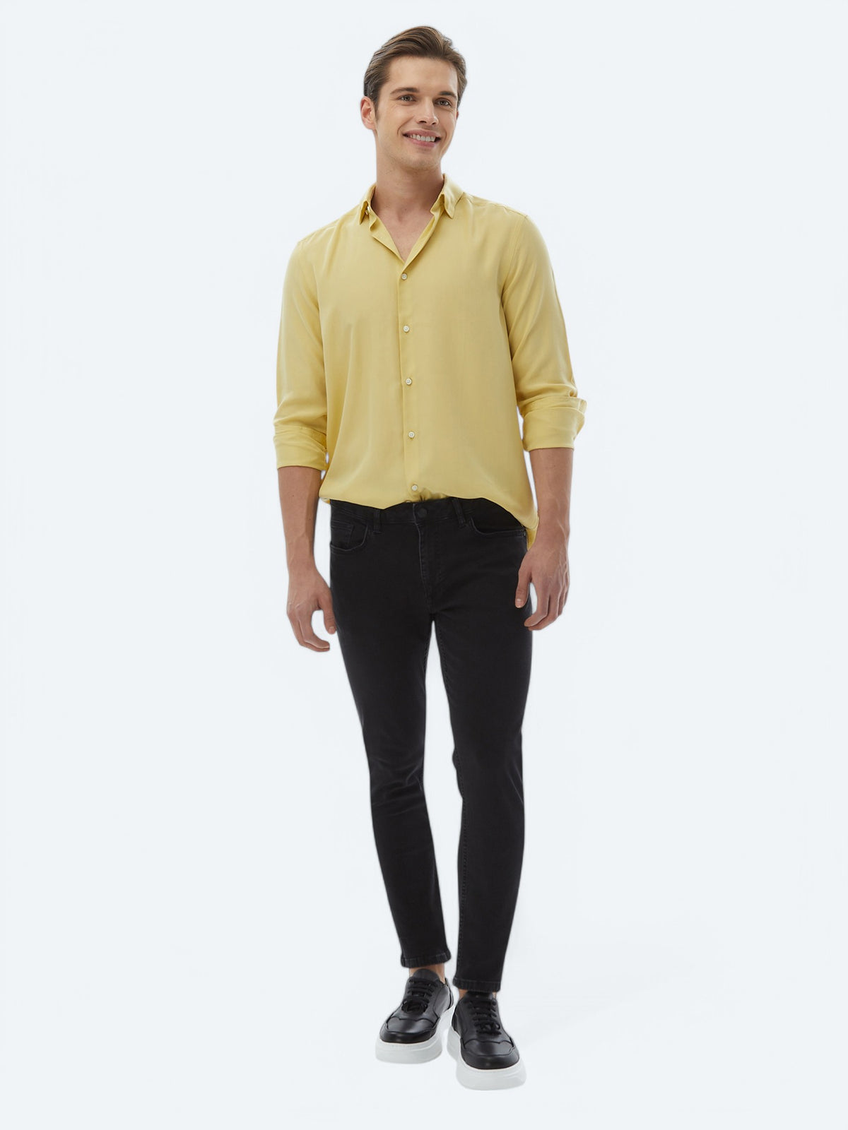 Limon Küfü Regular Fit Uzun Dokuma Casual Gömlek