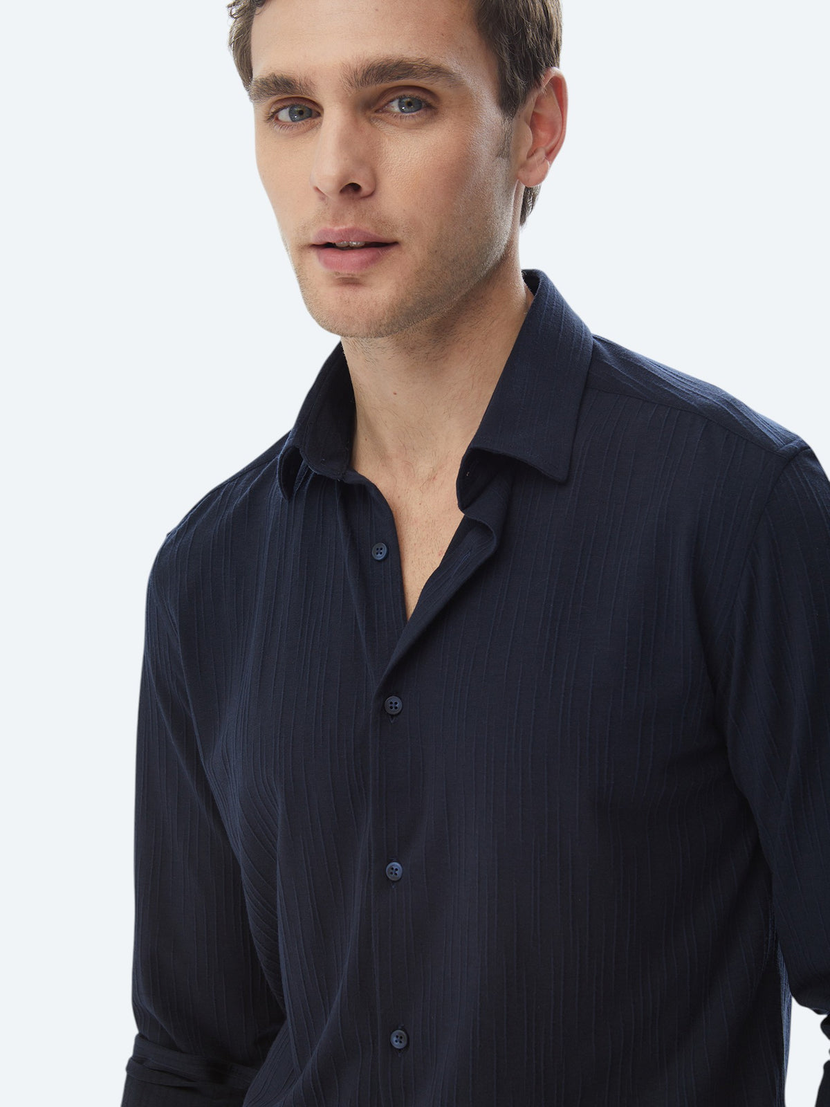 Lacivert Slim Fit Uzun Spor Gömlek