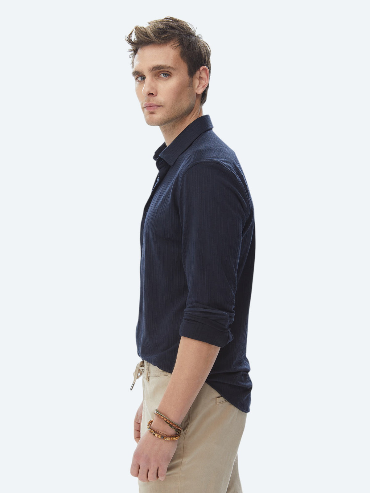 Lacivert Slim Fit Uzun Spor Gömlek
