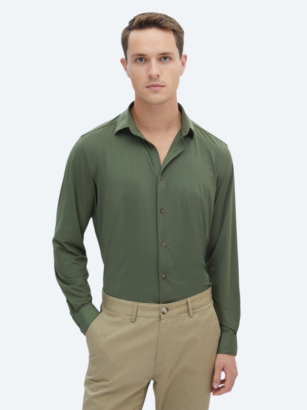 Haki Regular Fit Uzun Casual Gömlek