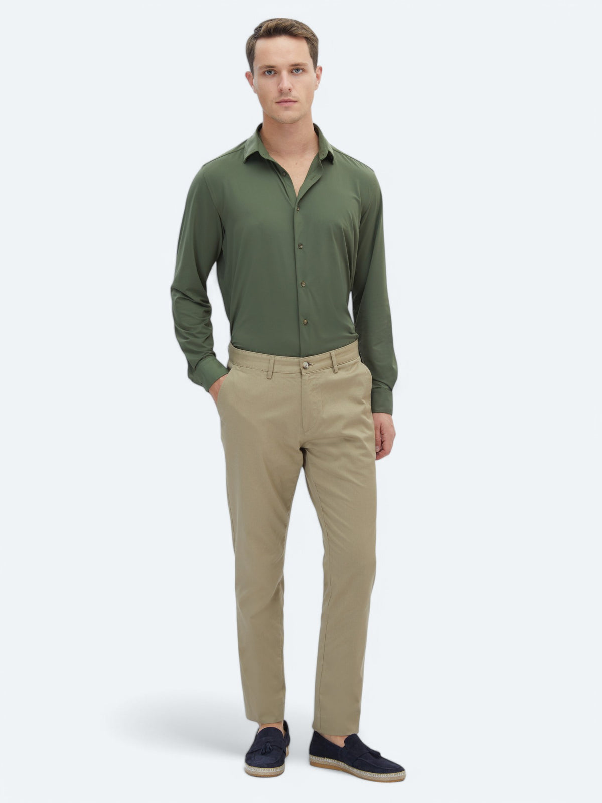 Haki Regular Fit Uzun Casual Gömlek