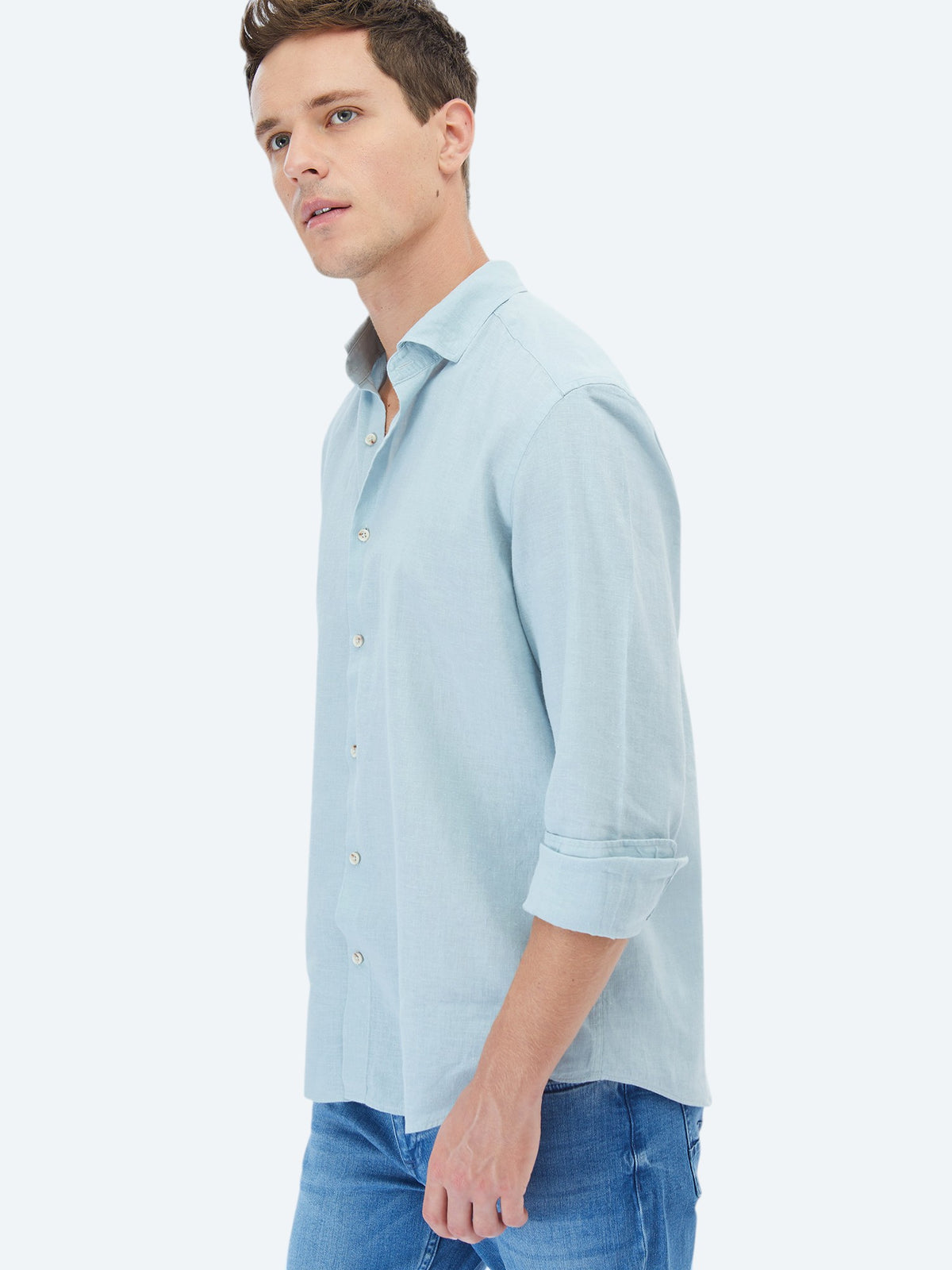 Mint Düz Regular Fit Uzun Dokuma Casual Pamuk Karışımlı Gömlek