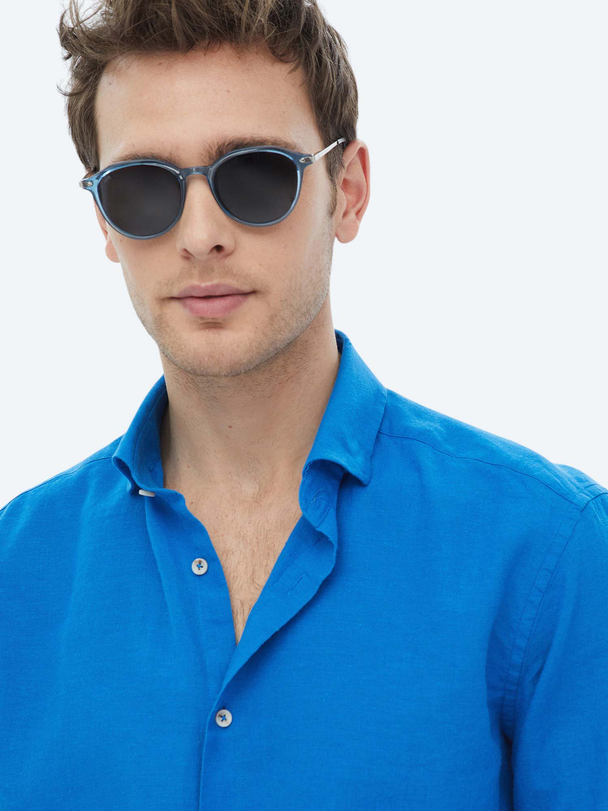 Saks Düz Regular Fit Uzun Dokuma Casual Pamuk Karışımlı Gömlek
