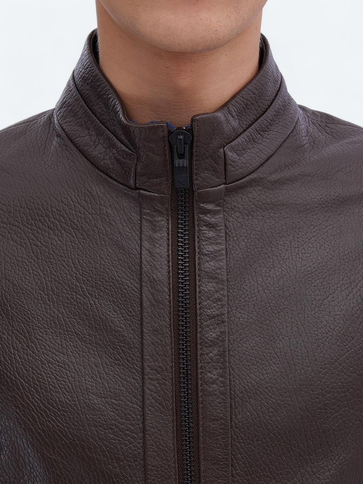 Fındık Regular Fit Dik Yaka Smart Casual Koyun Derisi Deri Mont