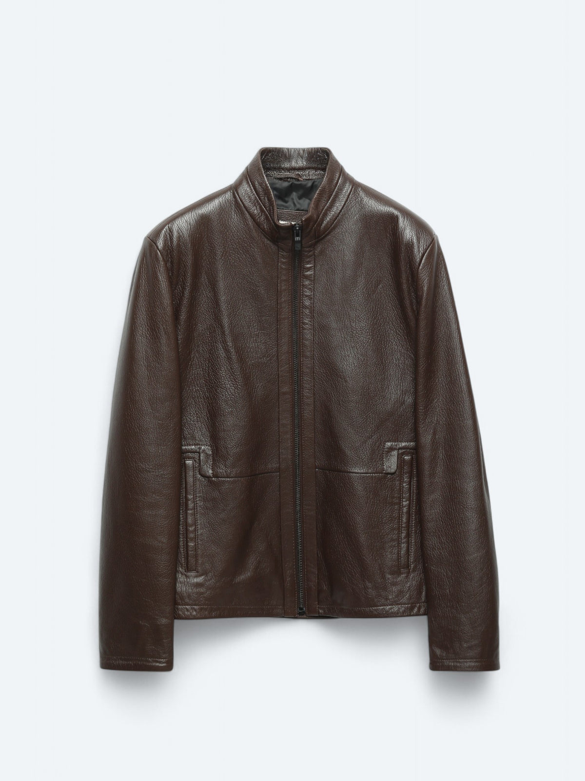 Fındık Regular Fit Dik Yaka Smart Casual Koyun Derisi Deri Mont