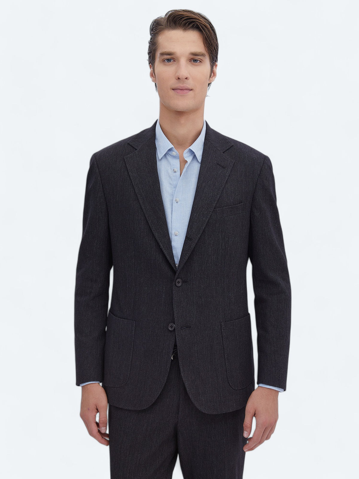 Siyah Düz Modern Fit Pamuk Karışımlı Takım Elbise