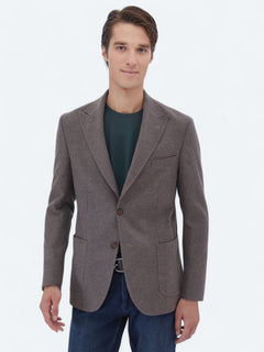 Vizon Çizgili Modern Fit Yün Karışımlı Ceket
