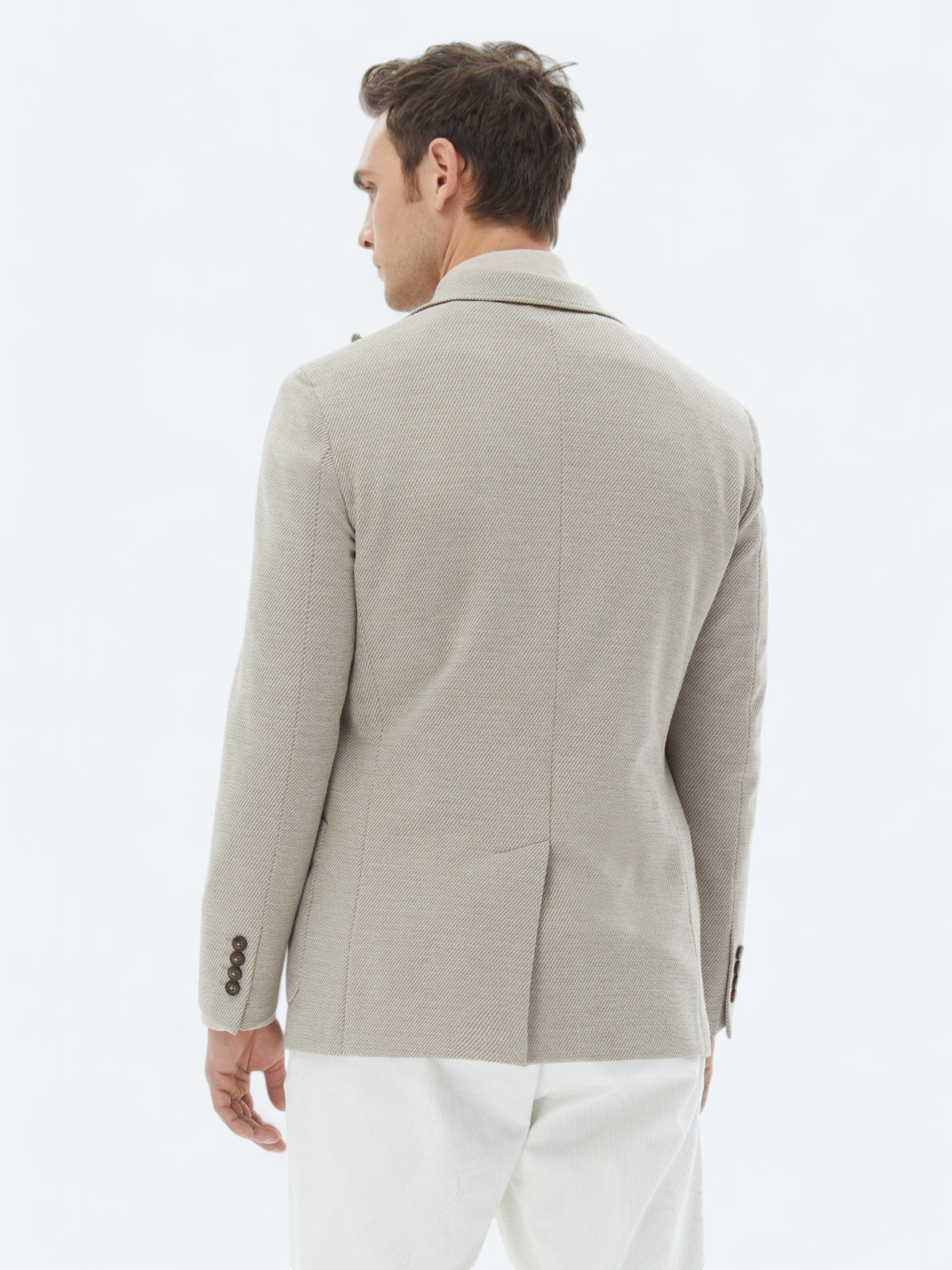 Bej Desenli Modern Fit Pamuk Karışımlı Örme Ceket