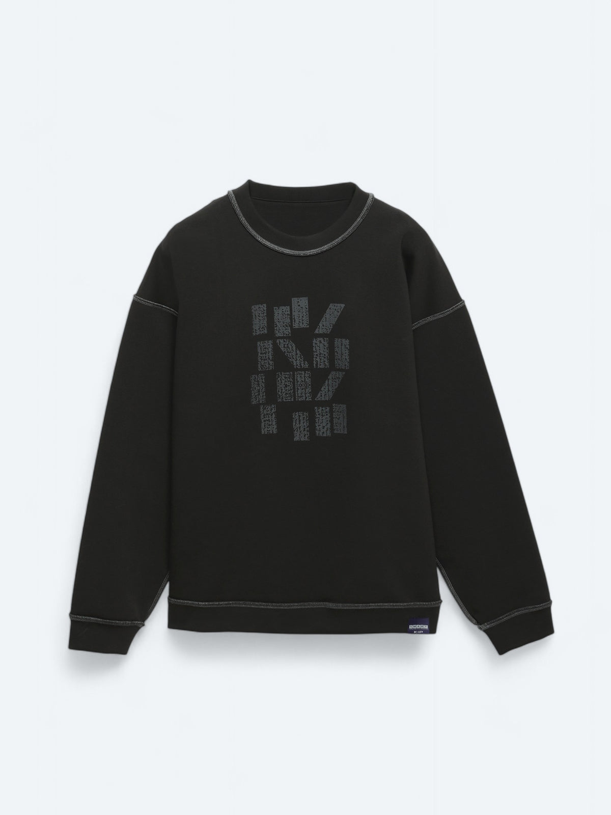 Siyah Bisiklet Yaka Baskılı Çift Taraflı Sweatshırt