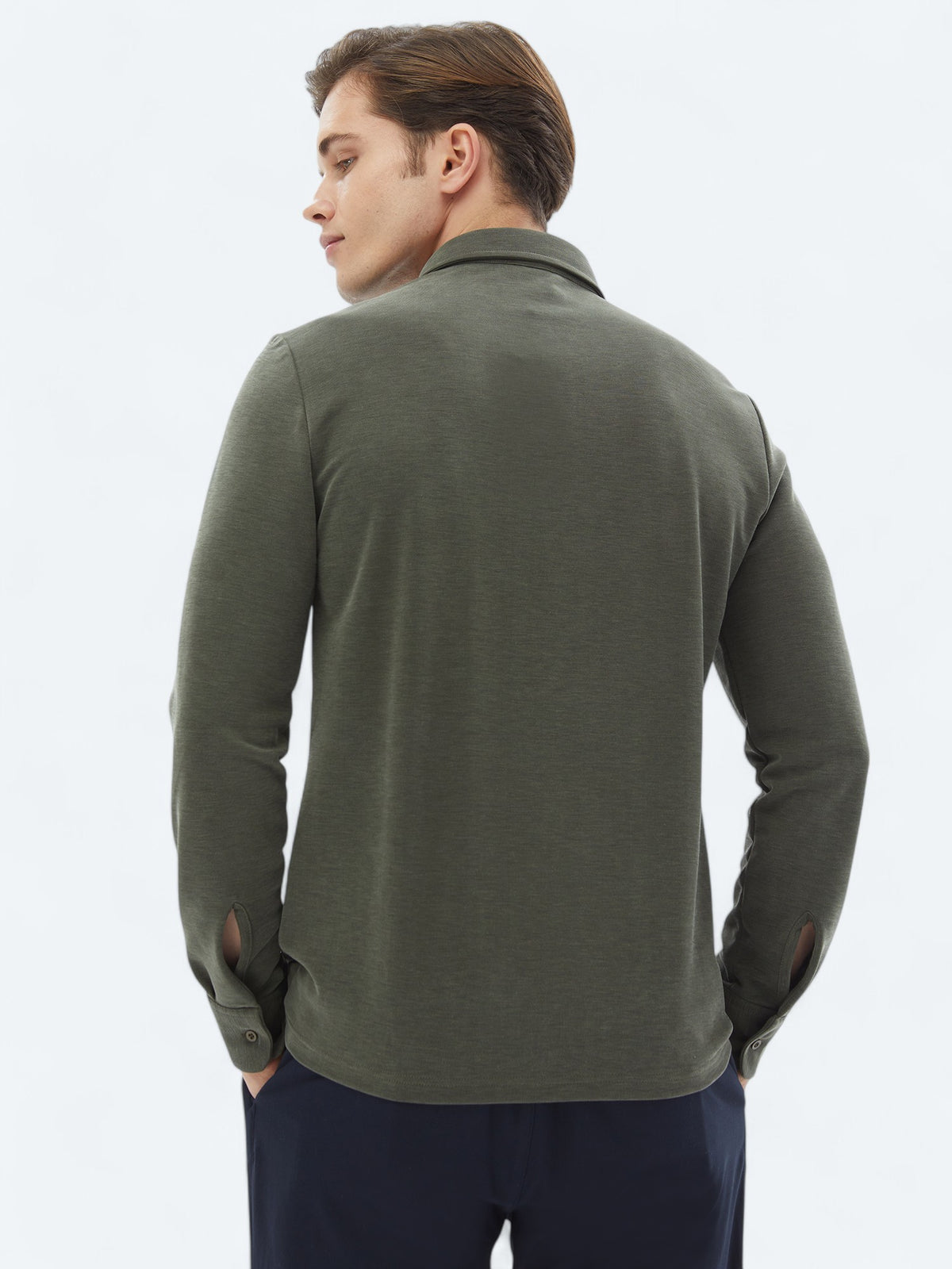 Haki Düz Regular Fit Uzun Casual Gömlek