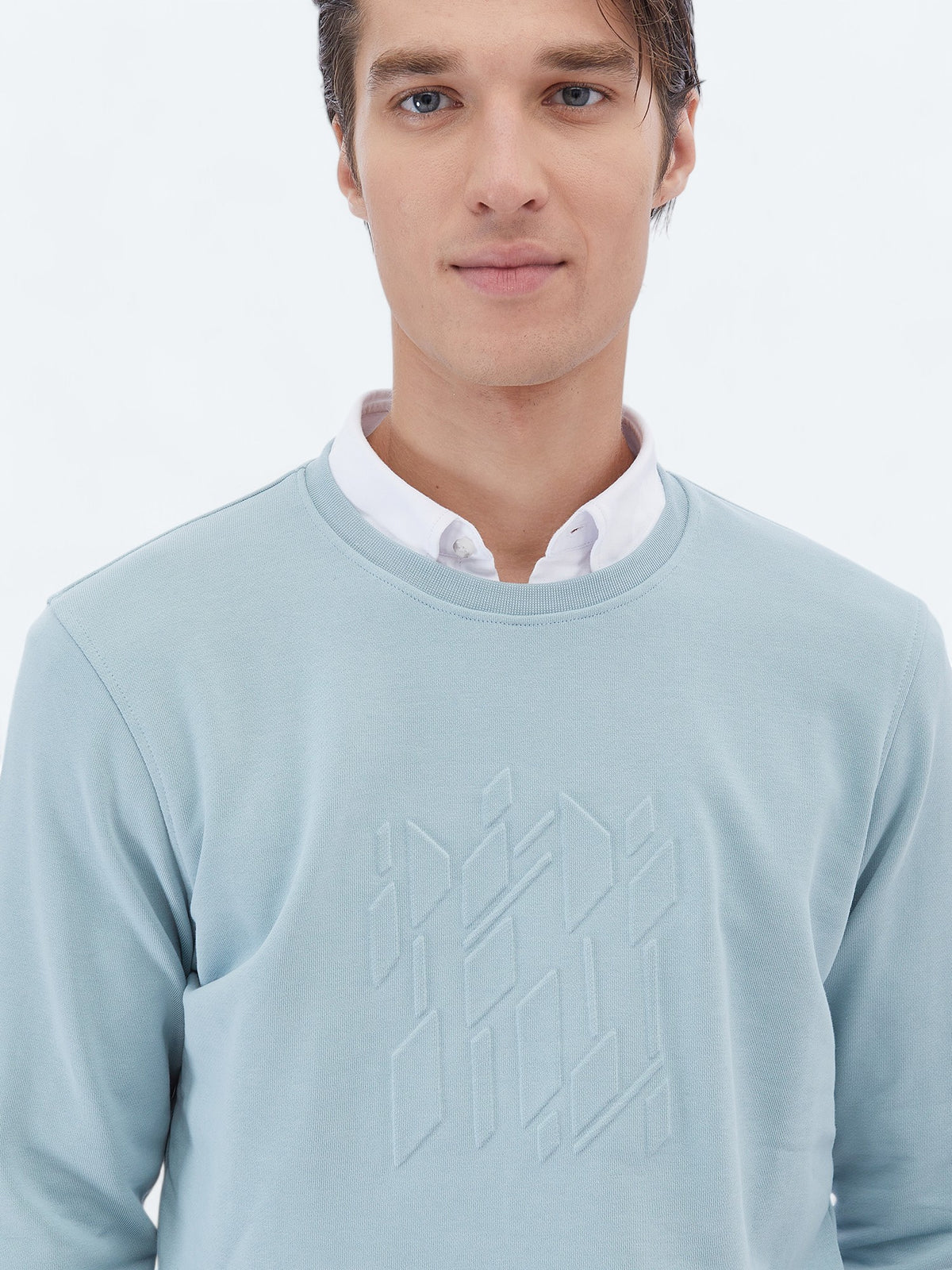 Mint Bisiklet Yaka Baskılı Sweatshırt