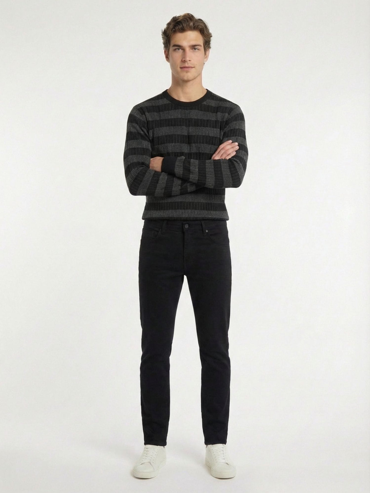 Siyah Düz Dokuma Slim Fit Casual Pamuk Karışımlı Pantolon
