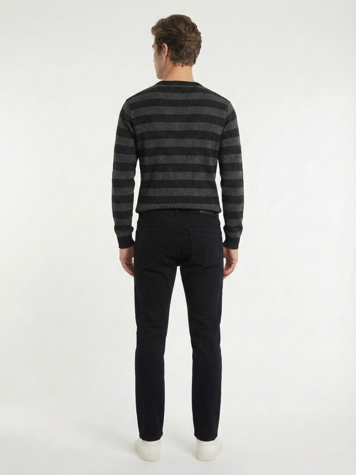 Siyah Düz Dokuma Slim Fit Casual Pamuk Karışımlı Pantolon