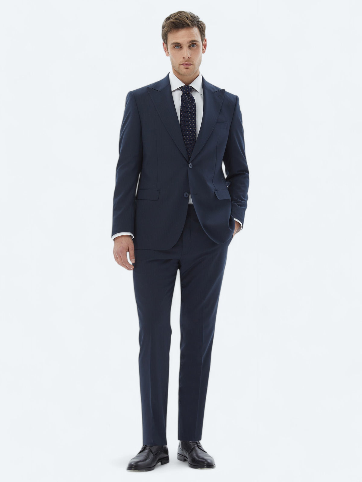 Lacivert Çizgili Comfort Fit Takım Elbise
