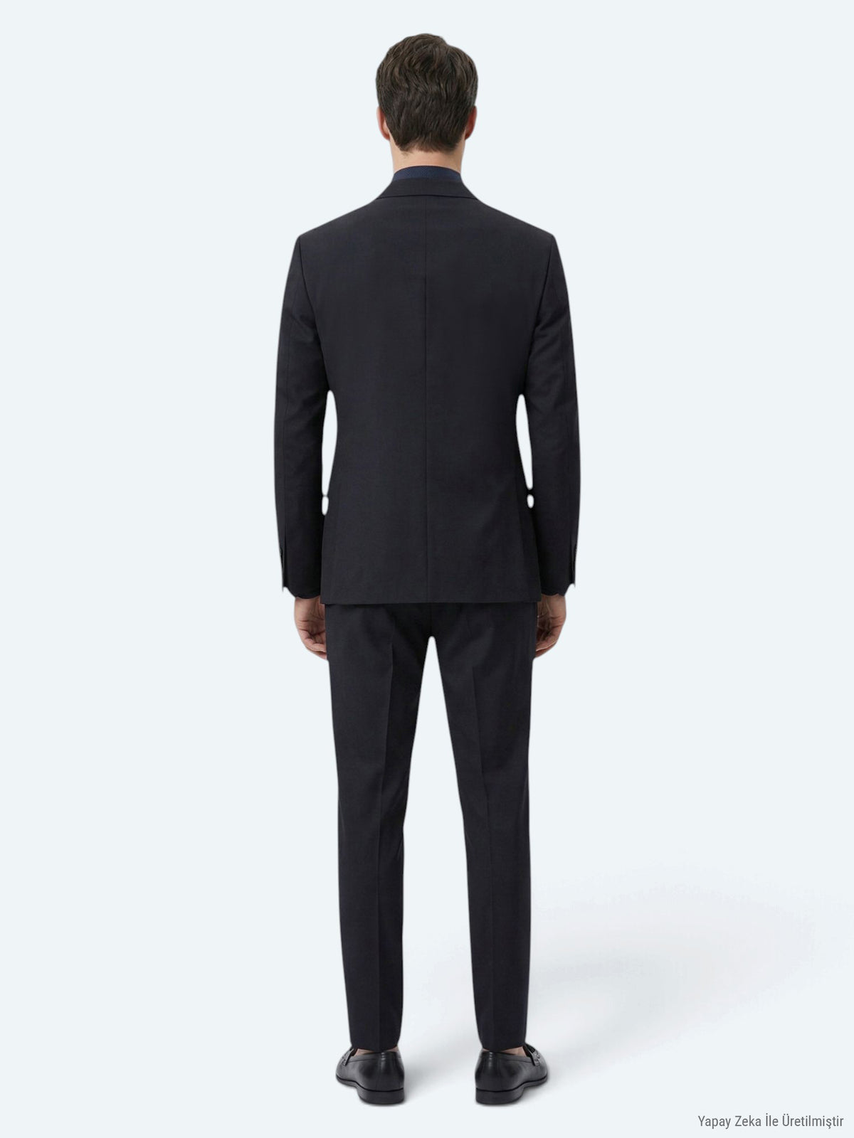 Siyah Düz Modern Fit Yün Karışımlı Takım Elbise