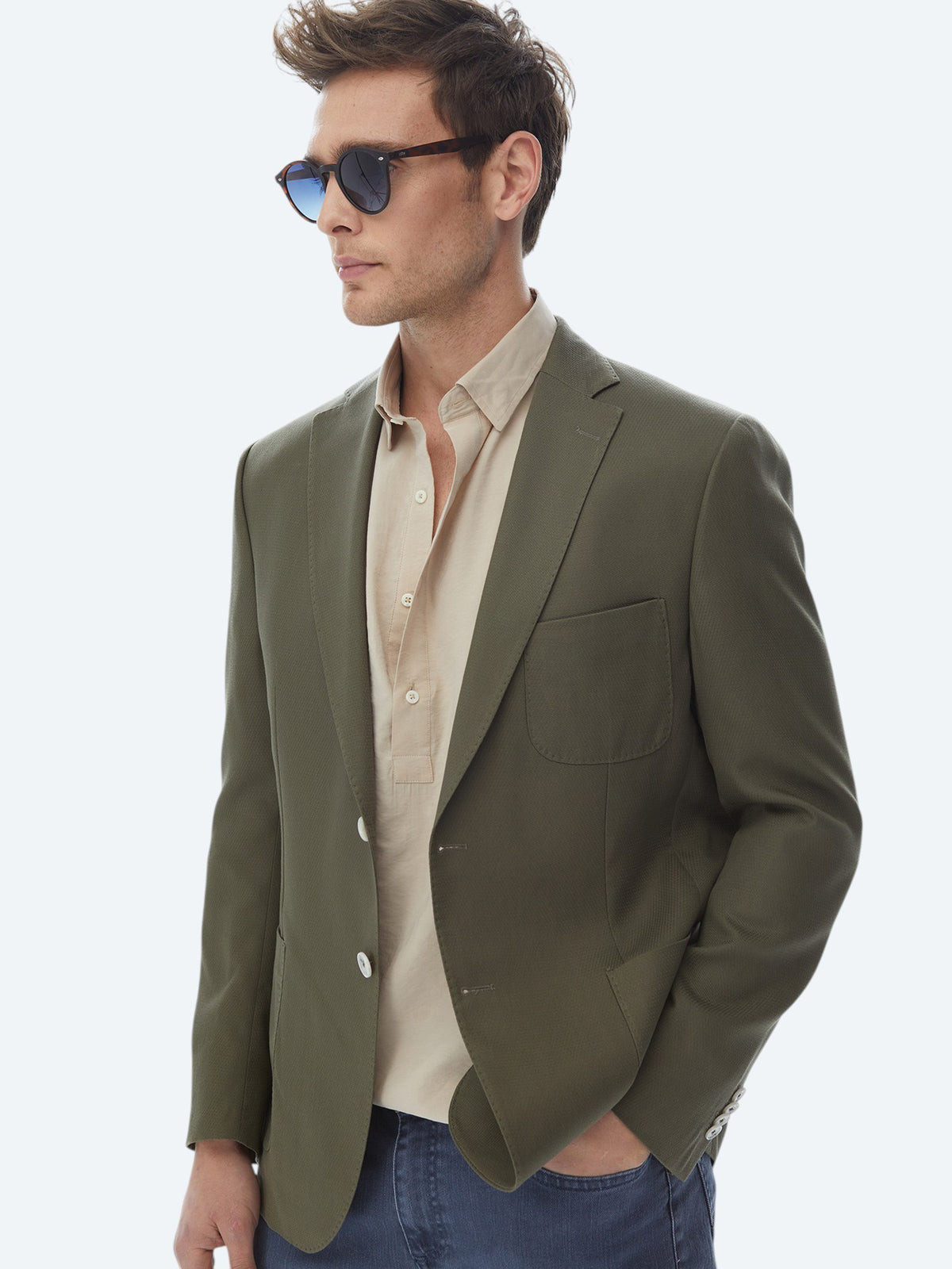 Haki Desenli Modern Fit Ceket