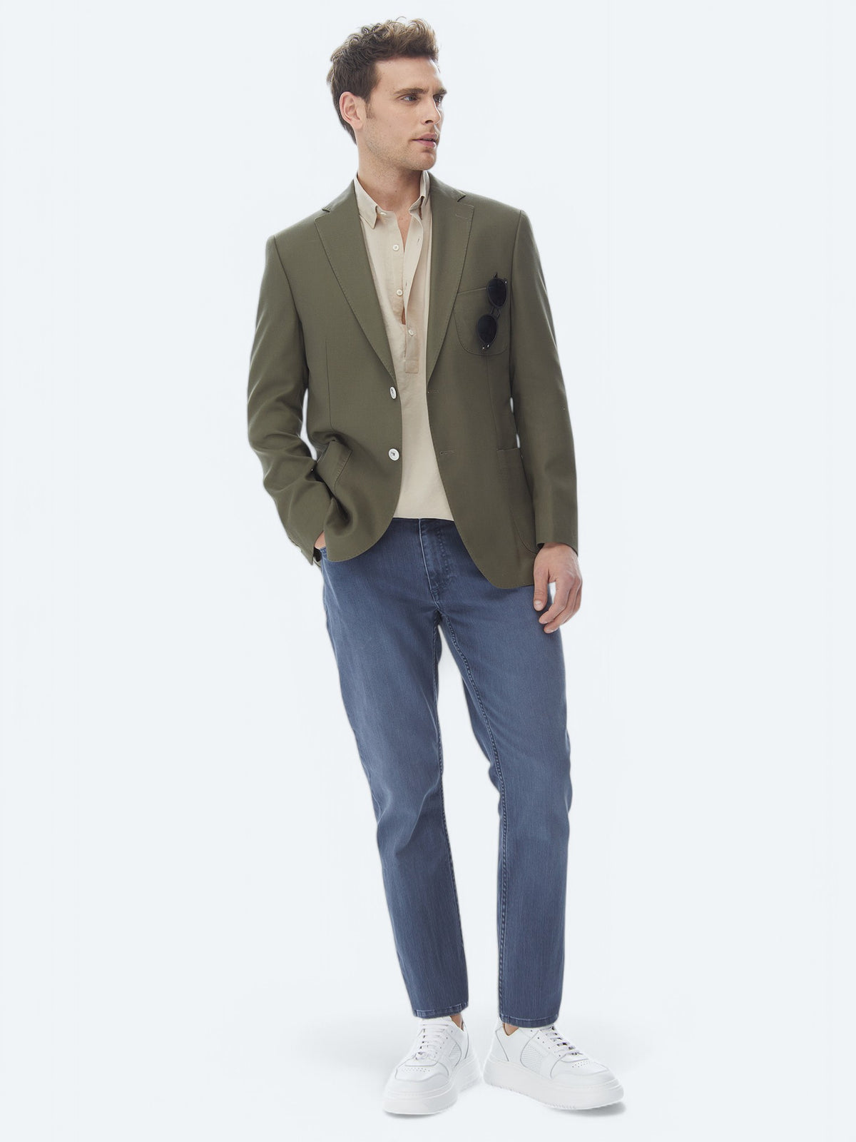 Haki Desenli Modern Fit Ceket