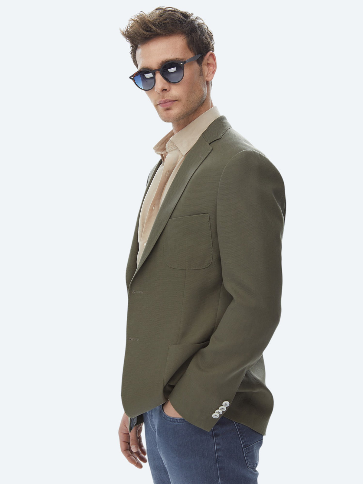 Haki Desenli Modern Fit Ceket