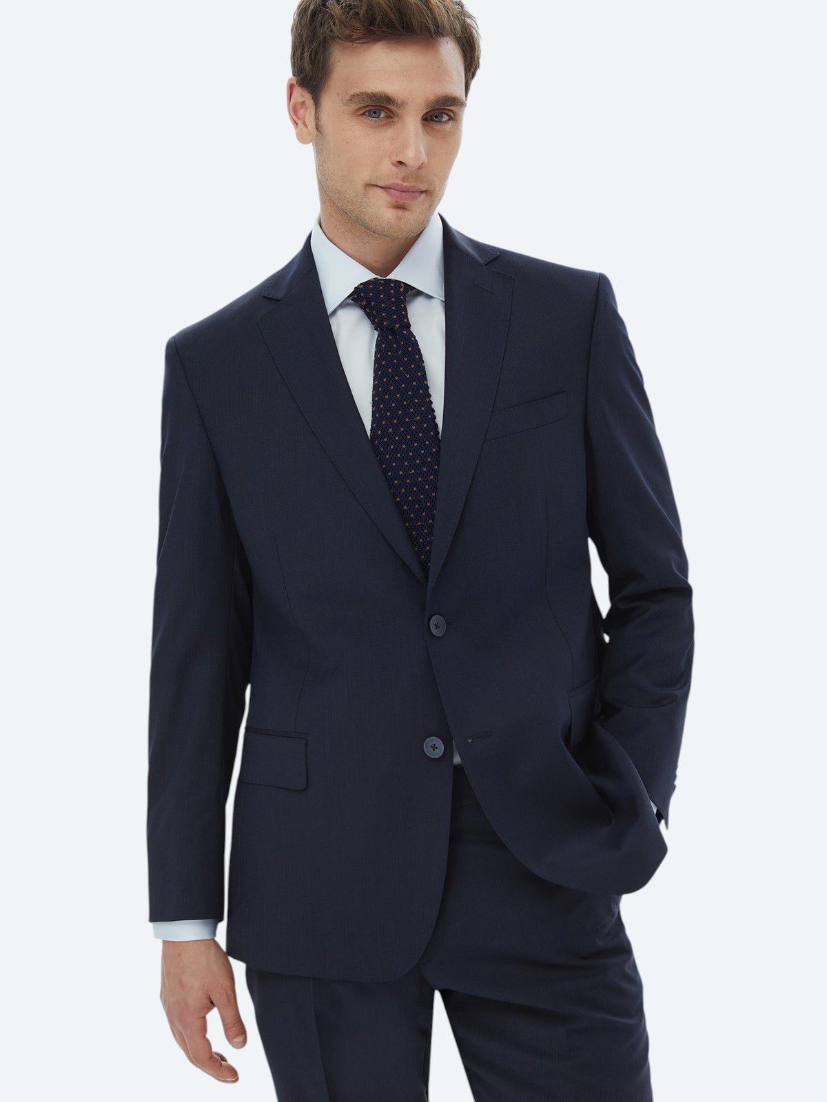 Lacivert Mikro Regular Fit Yün Karışımlı Takım Elbise