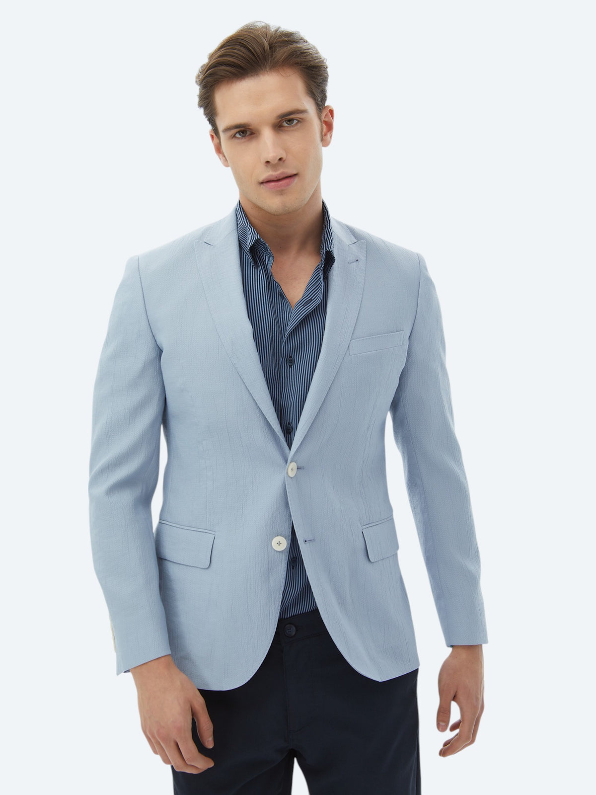 Açık Mavi Düz Slim Fit Ceket